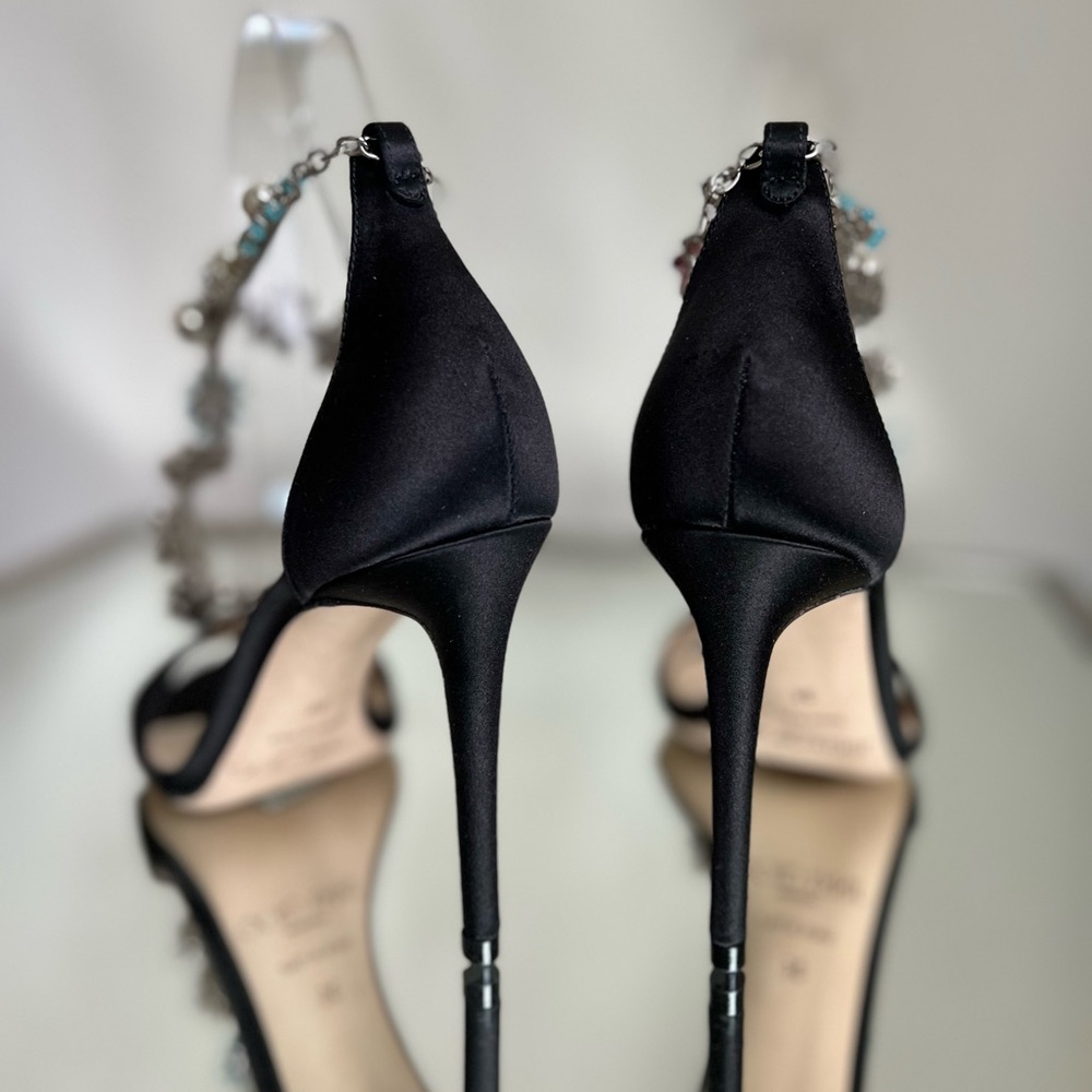 New JIMMY CHOO Reign 100 Satin Sandals With Camellia Mix Anklet $4,495 36 - Picture 11 of 16